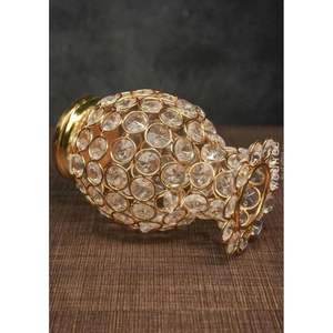 Florero de Cristal y Latón Clásico y de Lujo, Diseño Cilíndrico Alto, Simple y Minimalista, con Base de Madera para Decoración de Mesa - Product Image 3