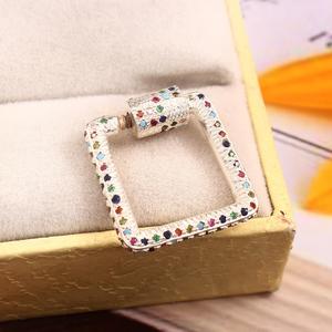 Pendentif et breloque en argent sterling 925 avec fermoir mousqueton carré et CZ multicolores pour bracelet/collier (unisexe) - Product Image 5