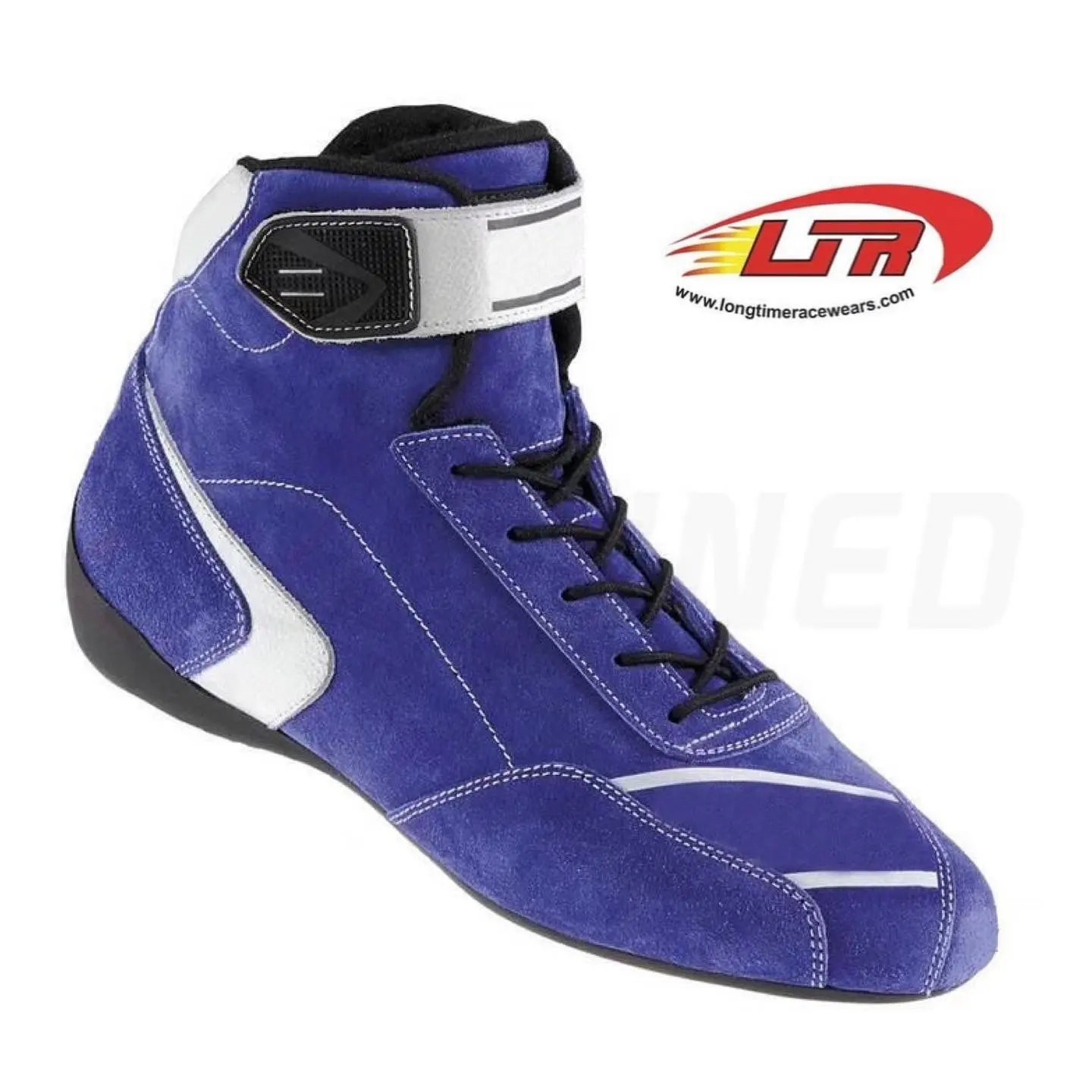 حذاء سباق جلد الغزال الأزرق عالية القطع بشعار مخصص SFI 3.3 درجات سلامة لسائق السيارة حذاء SFI مصنوع مخصص