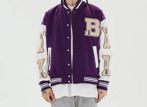 Vente en gros Veste universitaire Letterman à manches en cuir avec broderie sur patch personnalisée pour hommes Grande taille Pull Bomber Coat - Product Image 5