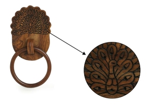 The Dancing Peacock Wooden <b>Hand</b> <b>Towel</b> Ring <b>Holder</b> <b>Hand</b>-Painted Wall Mount <b>Towel</b> Rack Hanger for Kitchen Wooden <b>Hand</b> <b>Towel</b> Rack - Product Image 3