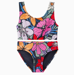 Conjunto de dos piezas de ropa de baño de estilo deportivo para mujer, sujetador ecológico reversible, pantalones cortos con logotipo personalizado - Product Image 1