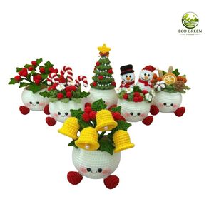 Macetas de Fieltro No Tejido para Decoración Navideña, con Muñecos de Nieve, Campanas, Bastones de Caramelo, Adorno Invernal Hecho a Mano para Interiores - Product Image 1