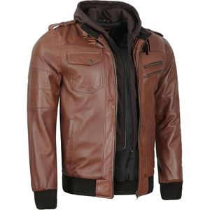 แจ็กเก็ตมีฮู้ดหนังแกะสำหรับผู้ชายสไตล์นักขี่จักรยานคลาสสิกดีไซน์หนังแกะแท้ - Product Image 4