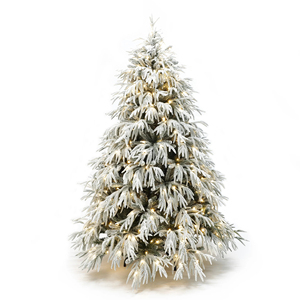 Árbol de Navidad de Lujo Preiluminado con Luces LED de 6.5 Pies, Ramas Nevadas Blancas, Árbol de Navidad con Copos de <span class=keywords><strong>Nieve</strong></span> de PE y PVC para Decoración Navideña - Product Image 1