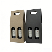 Caja de Cartón Corrugado para 2 Botellas de Vino con Ventana y Asa, Empaque de Regalo Doble Personalizado con Insertos Protectores