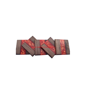Handcrafted Wood And <b>Green</b> Resin <b>Coasters</b> Set Of 4 Dual-Tone Square Drink Mats For Home Decor Unique Tabletop Protector - Product Image 2