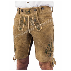 Boucles de ceinture pour hommes bavarois Lederhosen court en cuir de vachette véritable suédé boutons de broderie sur le devant fermeture sur les côtés et poches arrière - Product Image 3