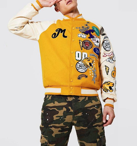 Blouson de baseball de qualité supérieure pour hommes, veste Letterman Varsity pour hommes, vente en gros de manches en cuir de style urbain et logo brodé - Product Image 5