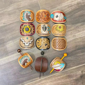 High Quality Western Genuine Leather Women <b>Barrette</b> <b>Clips</b> New Handcrafted Tooled Leather Vintage <b>Hair</b> Stick Sunflower <b>Hair</b> Stick - Product Image 5