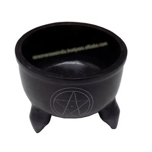 Cuenco de Soapstone con tres patas en Color negro, cuenco de incienso grabado con Pentáculo, para Ritual - Product Image 3