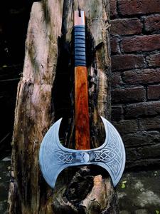 Handmade Vikings Double-Head Tomahawk Hatchet High Carbon Steel Industrial Grade Splitting Tool with Leather Sheath on Sale - Product Image 4