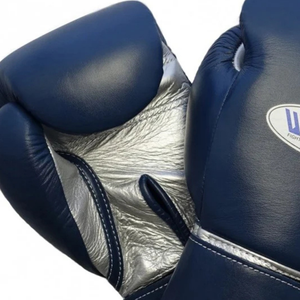 Gants de boxe professionnels en cuir argenté marine avec fermeture velcro au poignet, pour l'entraînement et le sparring, pour hommes et femmes - Product Image 3