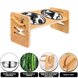 ชามอาหารสุนัขไม้ยกสูงชามสแตนเลสสำหรับสัตว์เลี้ยง - Product Image 5