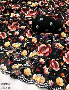 Sari negro elegante y glamuroso de alta demanda indio, lo último en moda para fiestas, ropa de novia Sari impresionante más vendida - Product Image 2