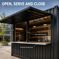 Kiosque mobile de vente au détail en conteneur à structure en acier préfabriqué avec auvent rabattable, garantie de 3 ans pour les cafés, la restauration de rue et les boutiques éphémères