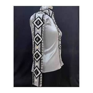 100% Material de vidrio Western Showmanship Shirt Deportes ecuestres Tafetán elástico Alta calidad Bling Equitación Cómodo - Product Image 3