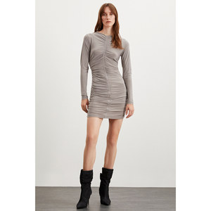 ETHIQUET KATRINA Women's Stretch Sandy Fabric Fully Drape Look Body-Hugging <b>Long</b> <b>Sleeve</b> <b>Midi</b> <b>Dress</b> - Product Image 1