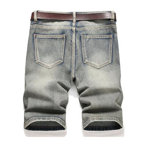 2025 New Blue Men's 100% Cotton Denim Eco-Friendly Casual Rugged Mid Waist Relaxed Fit Distressed Style <b>Shorts</b> - Product Image 2