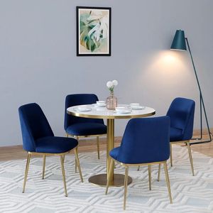 Juego de mesa de comedor Enrico Contemporary de 4 plazas Base dorada y tapa de porcelana con estilo de diseño metálico - Product Image 2