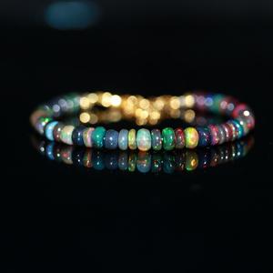 18K Gold Vermeil Smooth Rondelle Black Opal <b>Beads</b> <b>Bracelet</b> Natural Gemstone Fine Beaded Jewelry Personalized Gift for Her - Product Image 2