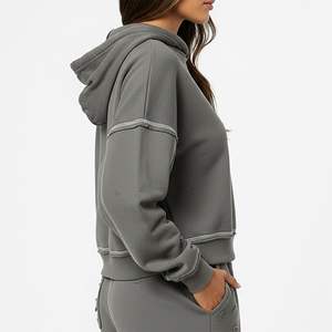 Sweat-shirt gris ample à capuche, chaud en polaire, décontracté, streetwear, logo personnalisé - Product Image 3