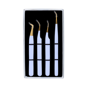 Juego de 4 pinzas antiestáticas para extensiones de pestañas Diamond Grip-Suministro de pestañas de acero inoxidable (blanco) - Product Image 1