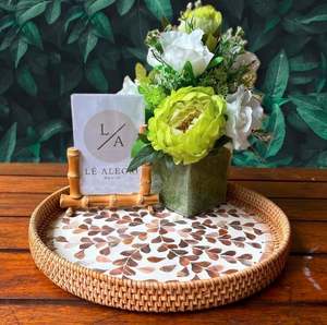 <b>Basket</b> <b>Tray</b> Restaurant Hotel Ware Supplies Printed Design Exclusive Style Hand Woven Round Shape Rattan Serving <b>Tray</b> - Product Image 5