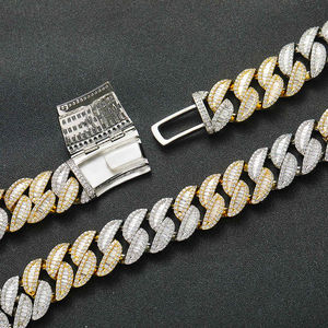 Personalizado VVS Moissanite Hip Hop cadena de eslabones cubanos Baguette corte diamante cadena 14K Rosa sólido blanco chapado en oro cadena cubana para hombres - Product Image 5