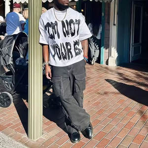 Camiseta con caja gráfica para hombre con logotipo personalizado 100% algodón lavado ácido Hip Hop Vintage de gran tamaño recortada estampado de punto pesado - Product Image 4