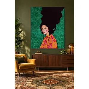 Impression sur toile Fida Green Polka Dot Background Girl with Pink Cheeks - Product Image 3