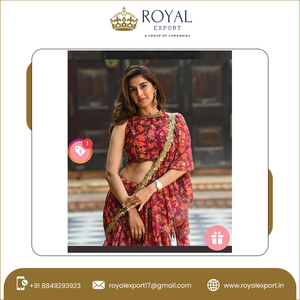 Ropa de fiesta de boda de diseño llamativo, Georgette pesado con hermoso estampado, Lehenga Saree, de Royal Export - Product Image 4