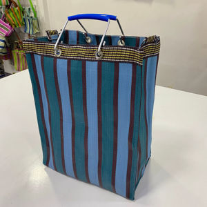 Nylon rayé recyclé tissé réutilisable fermeture à glissière supermarché utiliser des sacs à provisions fabriqués en Inde-Options en vrac écologique - Product Image 1