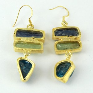 Raw Gemstone Dangle <b>Earrings</b> Gold Plated <b>Sterling</b> <b>Silver</b>, Handmade Boho Jewelry for Women, Rough Stone Drop <b>Earrings</b> - Product Image 2