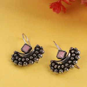Pink OX Dotted <b>Moon</b> Design Fashion Drop Earrings - Product Image 1