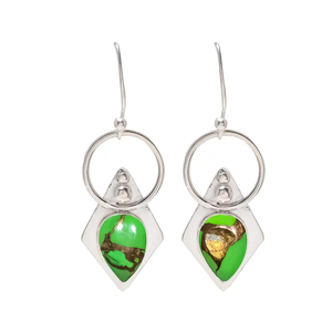 Pendientes de piedras preciosas turquesas Verdes Naturales Plata de Ley 925 Boho hecho a mano gota colgante joyería única al por mayor de La India - Product Image 1