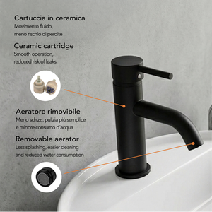 Rubinetto Miscelatore per Lavabo Nero Opaco della Collezione Fiemme Koricini - Product Image 4