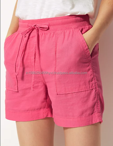 Haute qualité lin soufflet genou Shorts pour femmes Sport Style respirant tenue décontracté coupe ample formel tissu chaud uni teint - Product Image 2