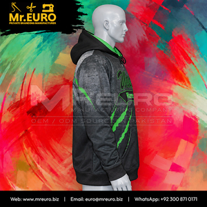 เสื้อฮู้ดดี้พิมพ์ลายดิจิทัลสำหรับผู้ชายแบบรักษ์โลก สีดำลายกรงเล็บสีเขียว มีกระเป๋า น้ำหนัก 350 กรัม ผ้าถัก - Product Image 6