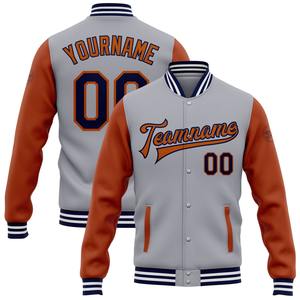Vente en gros dans l'industrie directe de bombardiers décontractés hiver personnalisés gris marine-Texas Orange veste bicolore Varsity Letterman - Product Image 1