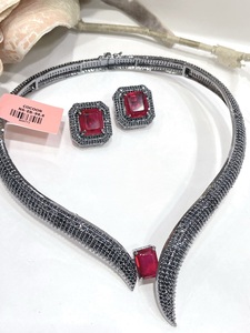 Impresionantes chispas, a la moda acabado plateado, piedra chispeante, gargantilla de moissanita, conjunto de joyería de diseñador, pendientes para mujer - Product Image 2