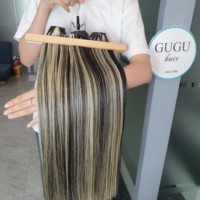 Vente en gros Extensions de cheveux humains de couleur claire de 22 pouces sans enchevêtrement sans perte d'os fermeture droite avec faisceaux de points forts disponibles