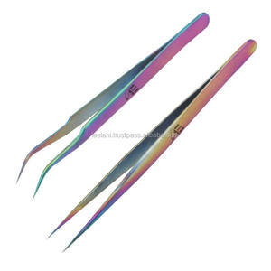 Meilleures ventes 2026 : Ensemble de pinces à extensions de cils en acier inoxydable arc-en-ciel, pointes droites et courbées pour le nail art - Product Image 2