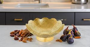 Bol à fruits secs Rampuri en laiton fait à la main de 9 "belle conception de paon doré ustensiles de cuisine durables stockage de travail de sculpture décorative - Product Image 6