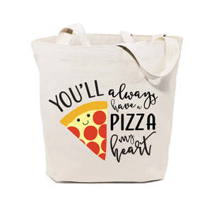 You Will Always Have Pizza My Heart Canvas Tote Bag 12oz Medium Cotton Canvas PVC Cartoon Letter Screen Daily Advertising - Product Image 1
