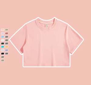 Camiseta recortada de algodón peinado bajo Moq para mujer, camiseta cuadrada de lavado ácido personalizada para mujer, algodón - Product Image 6