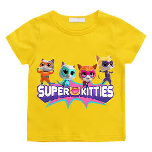 Camiseta de Verano Super Kitties para Niños, Jersey Liso con Diseño de Personajes y Logotipo, Ropa Tejida para Niños - Product Image 4