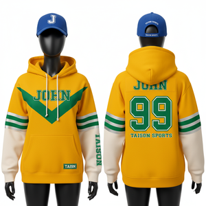 Sudadera de Entrenamiento de Fútbol Americano para Mujer, Algodón y Poliéster, Panel Amarillo, Manga con Contraste, Logotipo Bordado Personalizado - Product Image 1