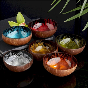 Cuenco de cáscara de coco de alta calidad, personalizado, ecológico, fabricante de Vietnam, laca, patrón Floral, Color personalizado duradero - Product Image 4