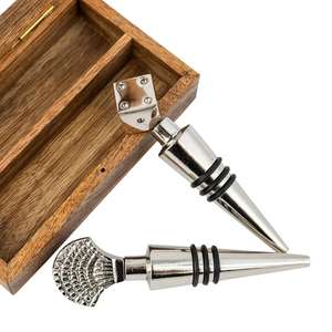 High Quality Metal Shell And Dice Style <b>Wine</b> <b>Stopper</b> Gift Sets Food Contact Safe Decorative Bottle <b>Stopper</b> Wooden Box With Logo - Product Image 1